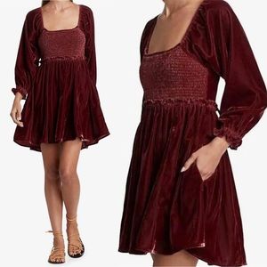 Free People Daphne Velvet Mini Dress In
Roan Rouge Size XL X-Large